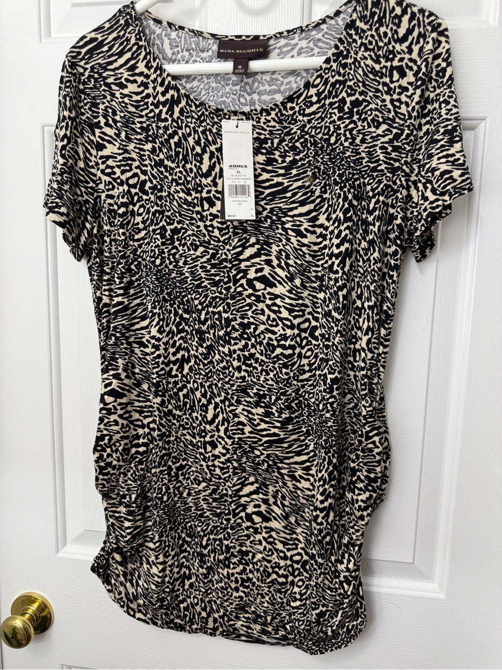Dana Buchman Black and Beige Animal Print Short Sleeve Tee